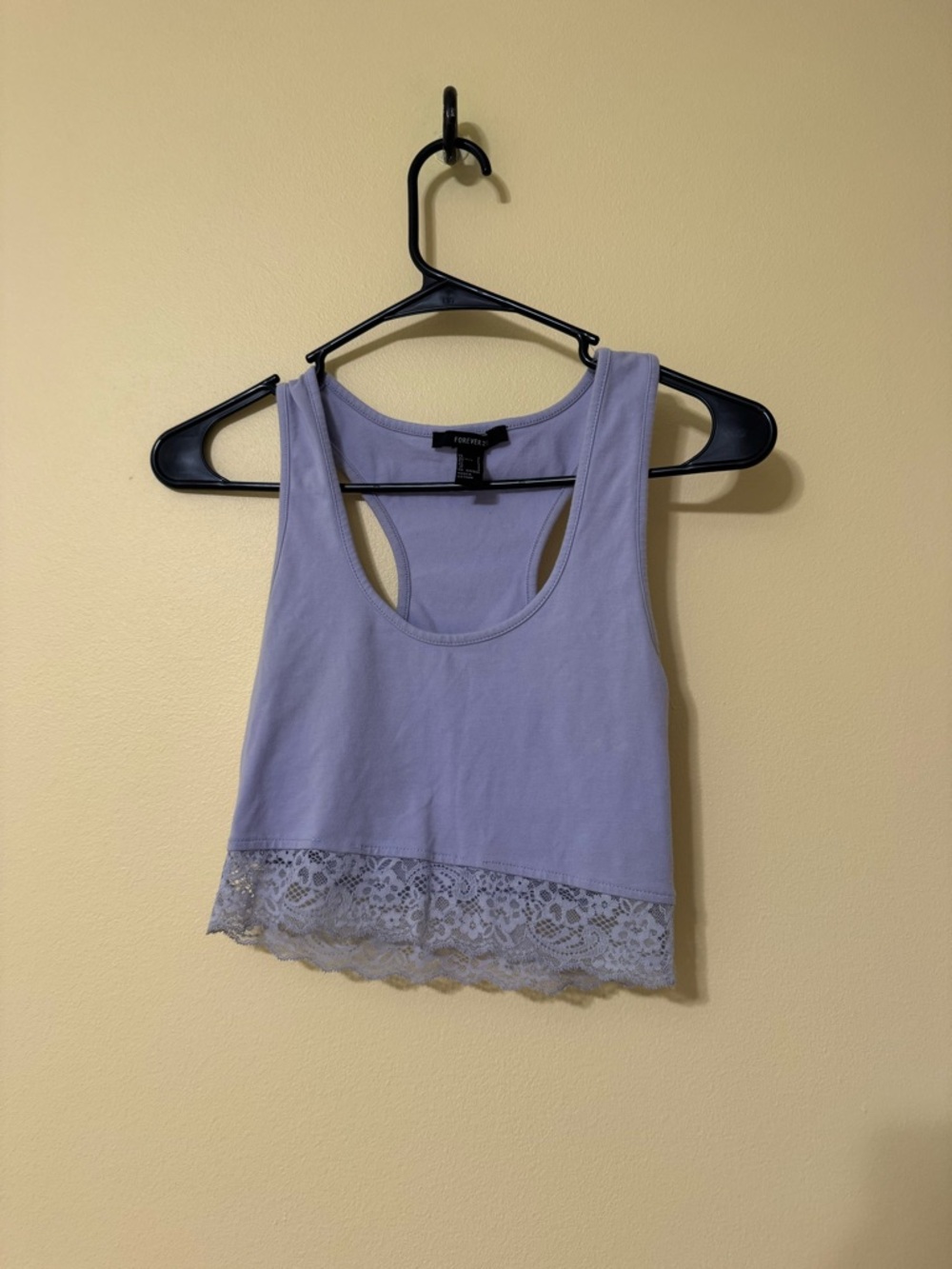 Forever 21 Lavender Lace Hem Racerback Crop Top